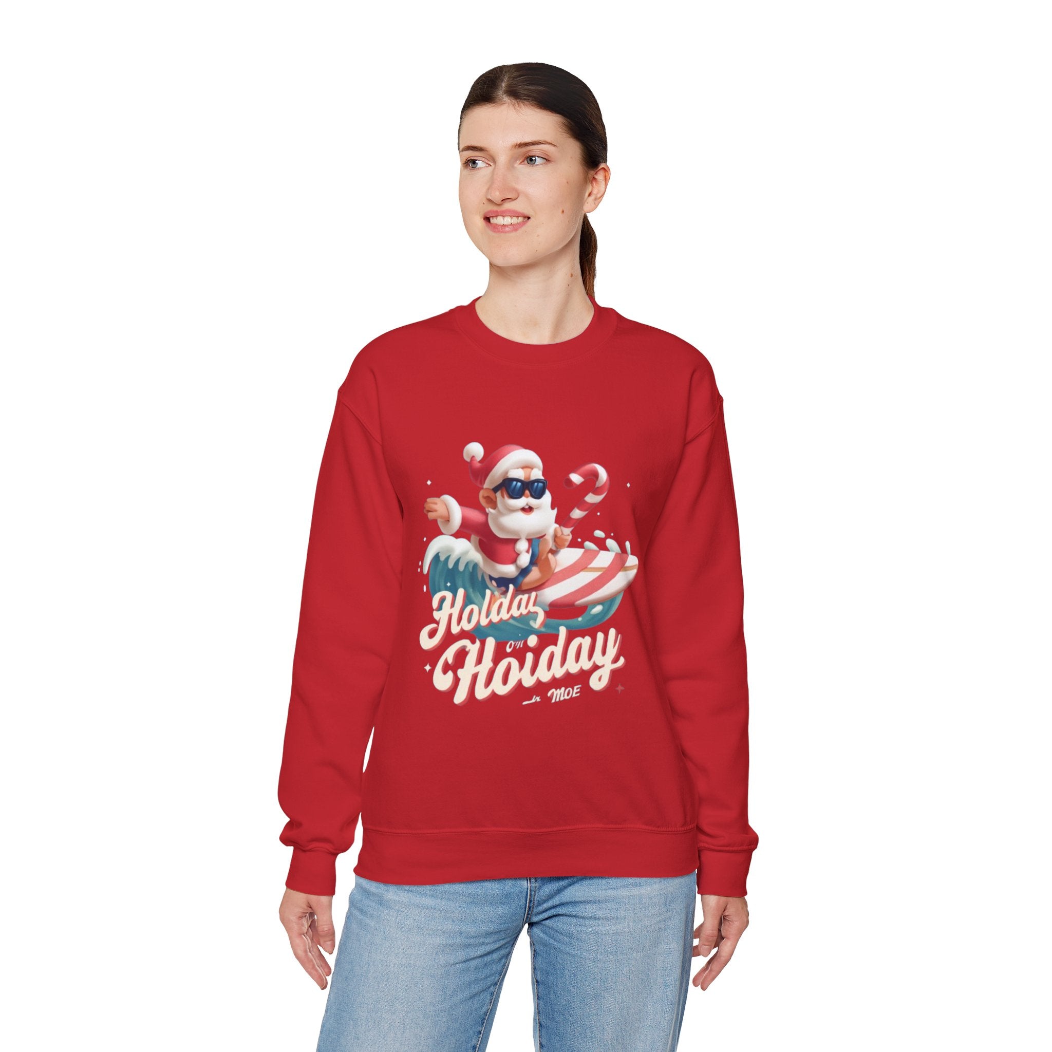 Holiday Holiday Crewneck Sweatshirt — Surfing Santa Christmas Sweatshirt