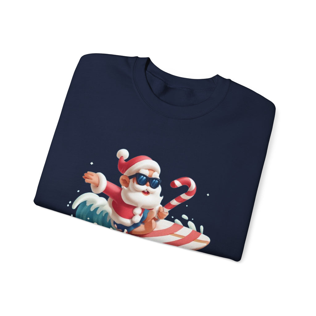 Holiday Holiday Crewneck Sweatshirt — Surfing Santa Christmas Sweatshirt