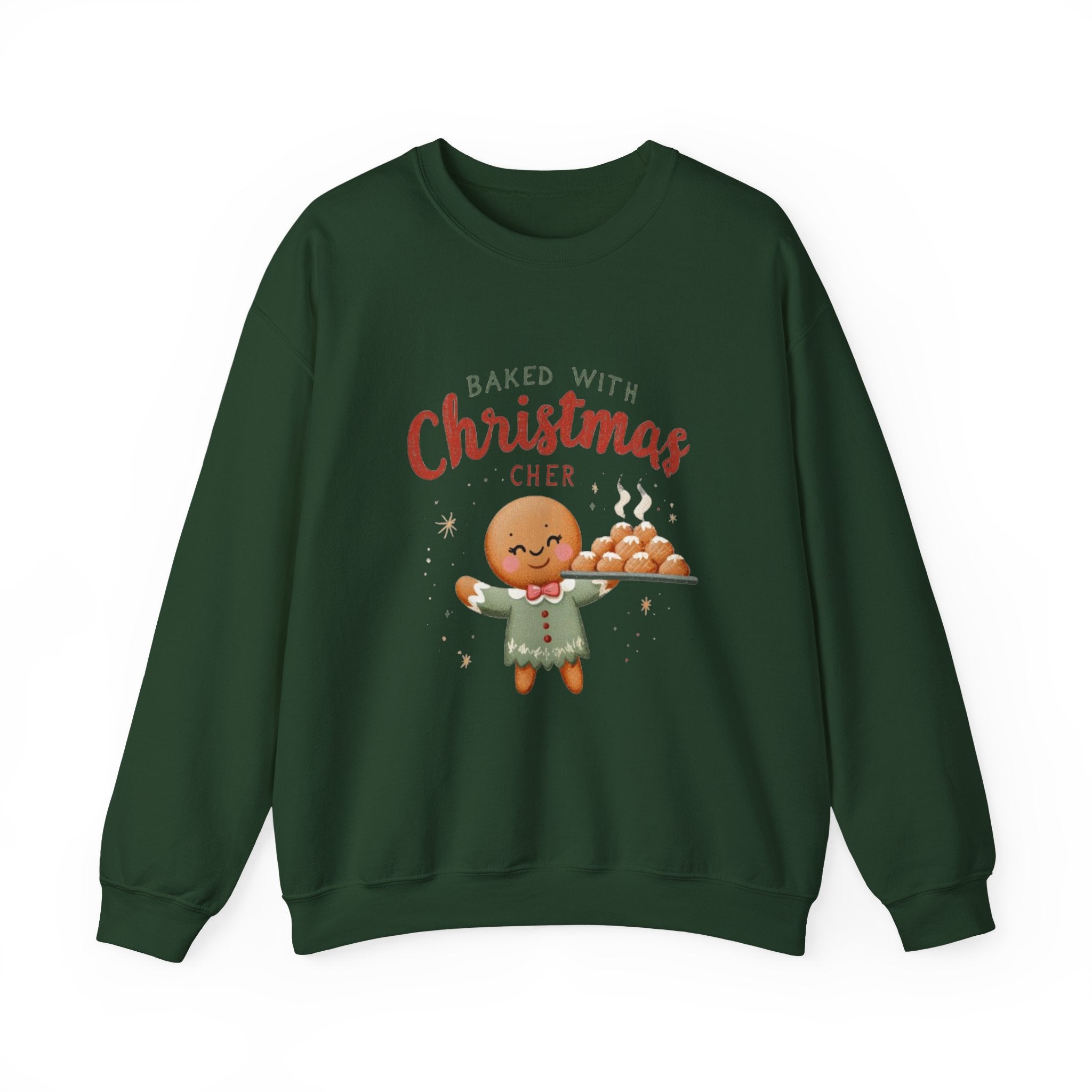 Crewneck Sweatshirt — "Baked With Christmas Cheer" Gingerbread Holiday Sweatshirt