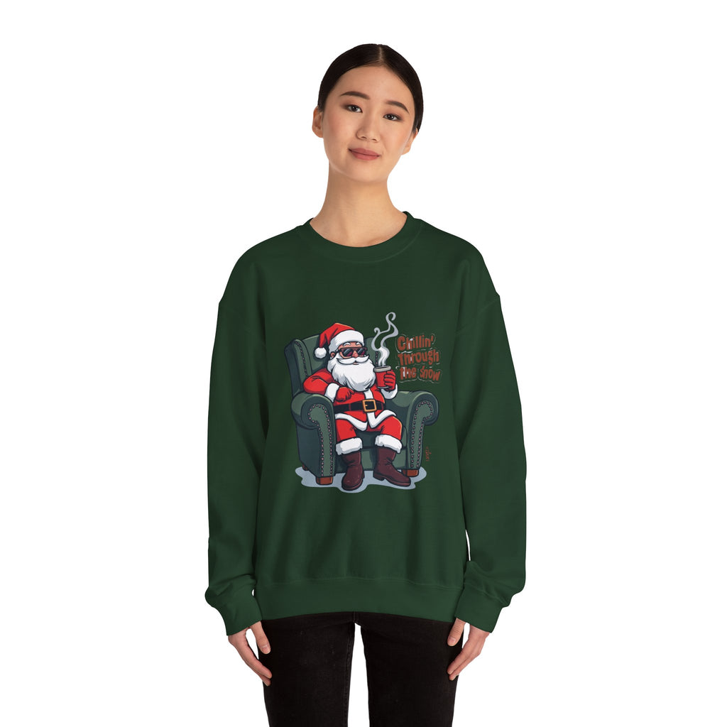 Chillin' Through the Snow Crewneck Sweatshirt — Relaxed Santa Christmas Pullover