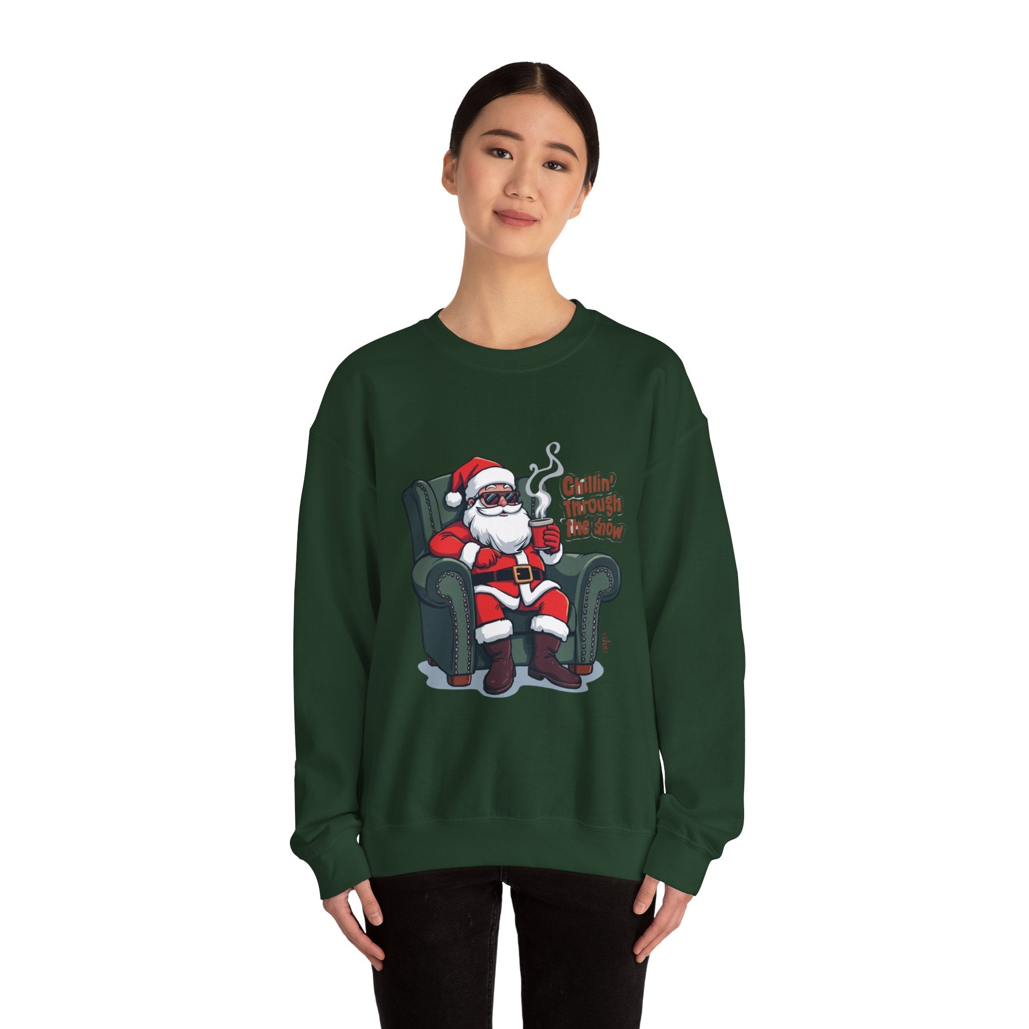 Chillin' Through the Snow Crewneck Sweatshirt — Relaxed Santa Christmas Pullover
