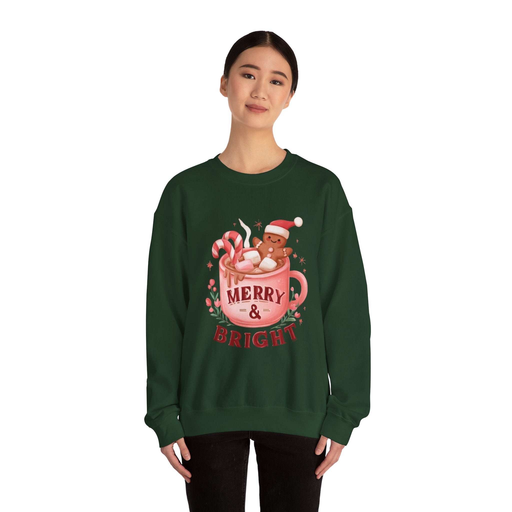 Merry & Bright Sweatshirt — Cute Holiday Cocoa Bear Crewneck