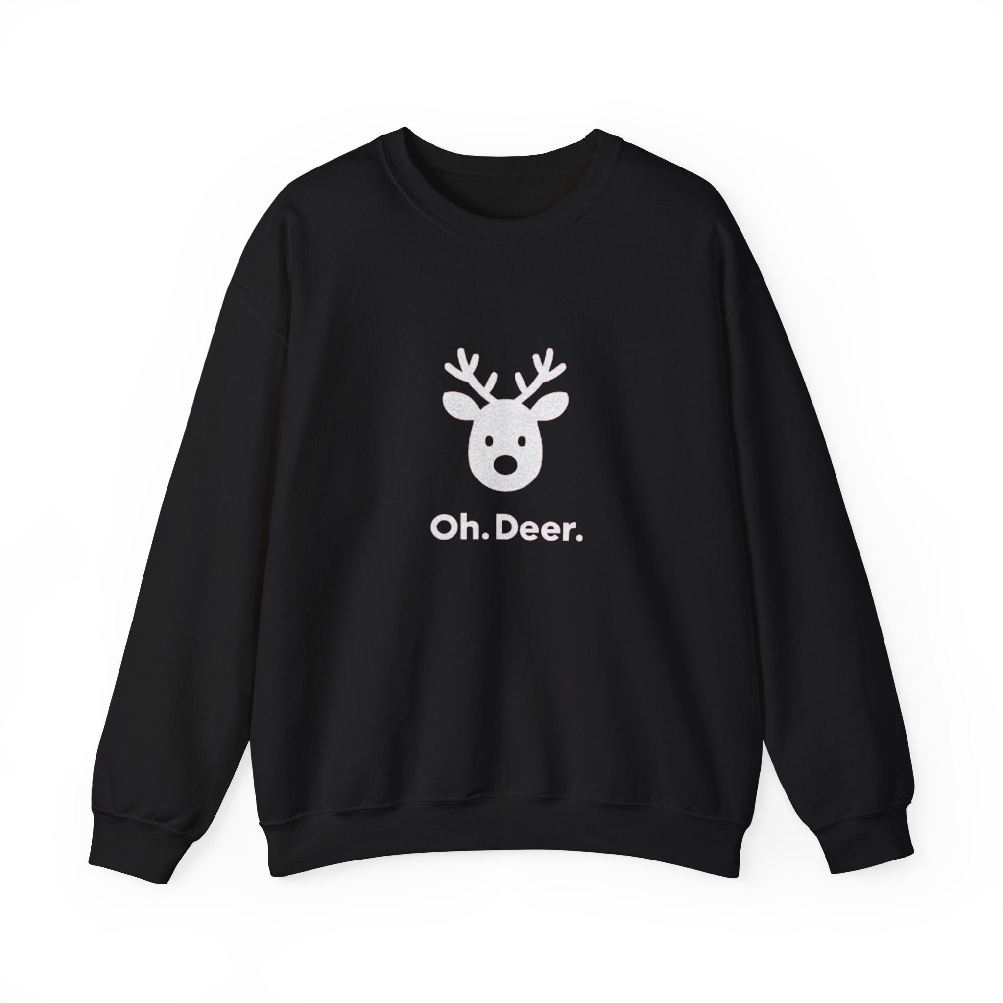 Crewneck Sweatshirt — Subtle ‘Oh Deer.’ Reindeer Graphic Holiday Pullover
