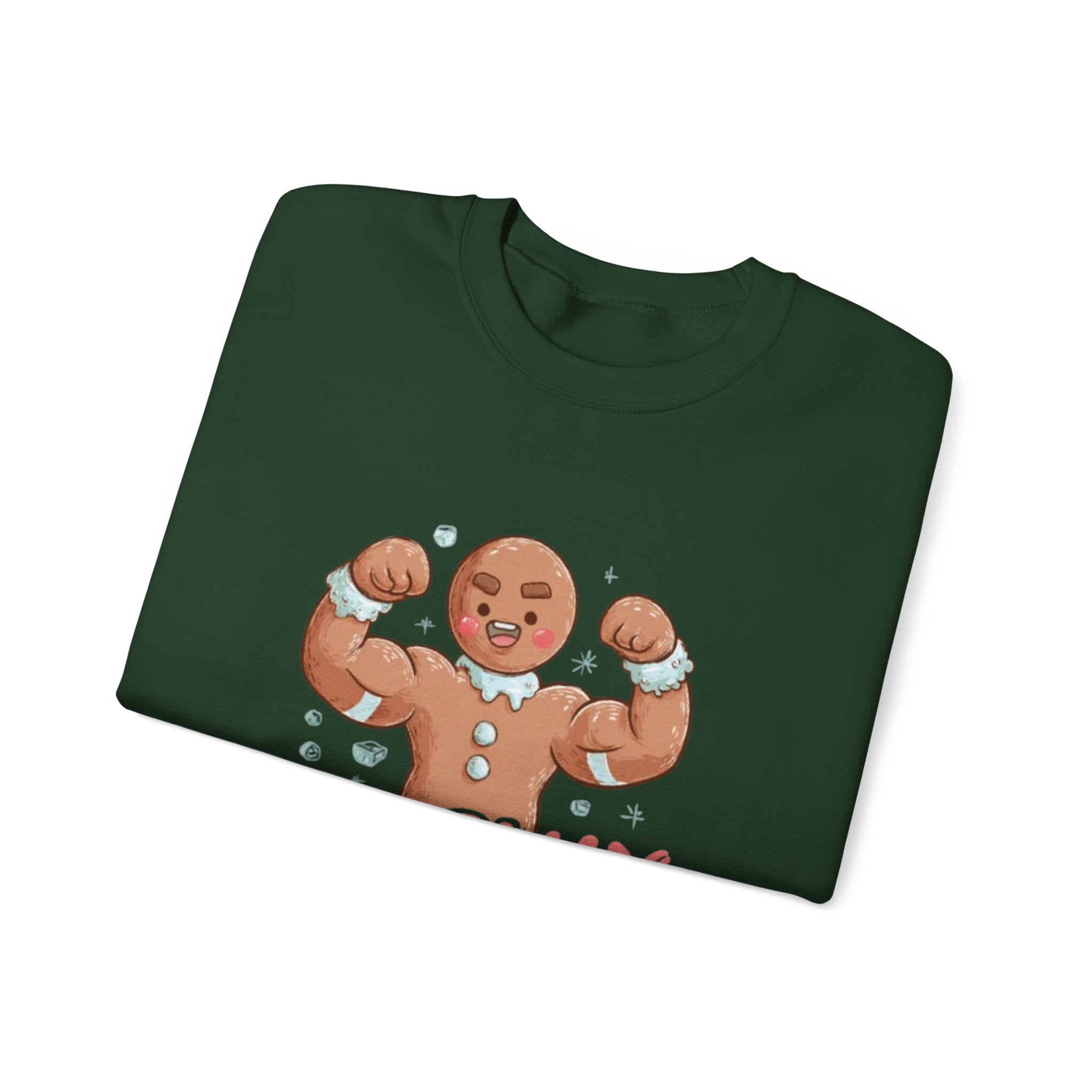 Crewneck Sweatshirt — 'Freshly Iced & Ready' Muscular Gingerbread Holiday Sweatshirt