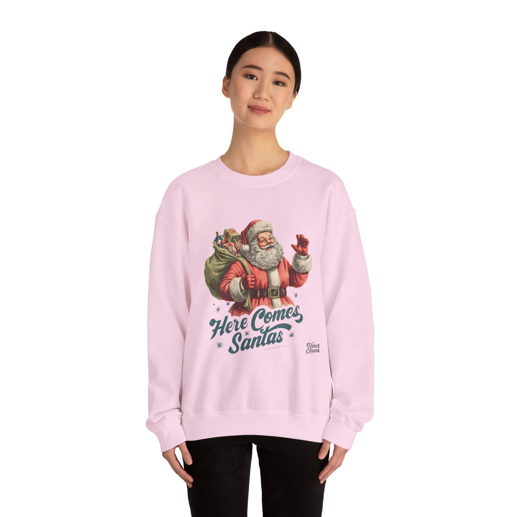 Santa Crewneck Sweatshirt — 'Here Comes Santa' Vintage Christmas Sweater
