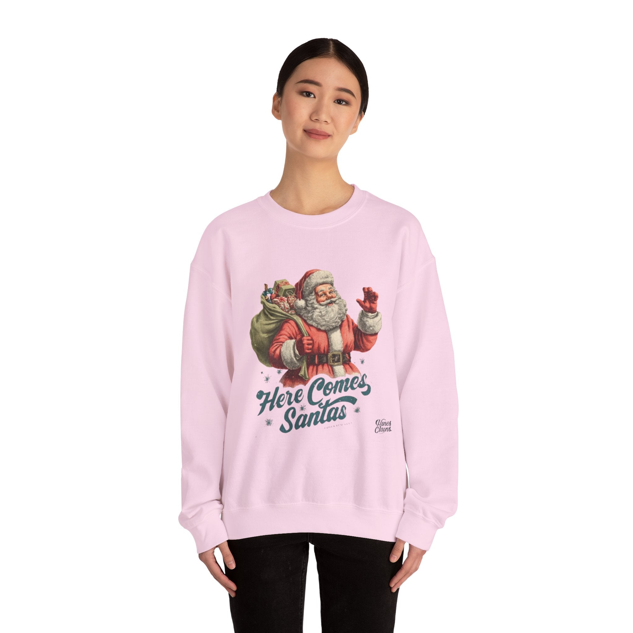 Santa Crewneck Sweatshirt — 'Here Comes Santa' Vintage Christmas Sweater