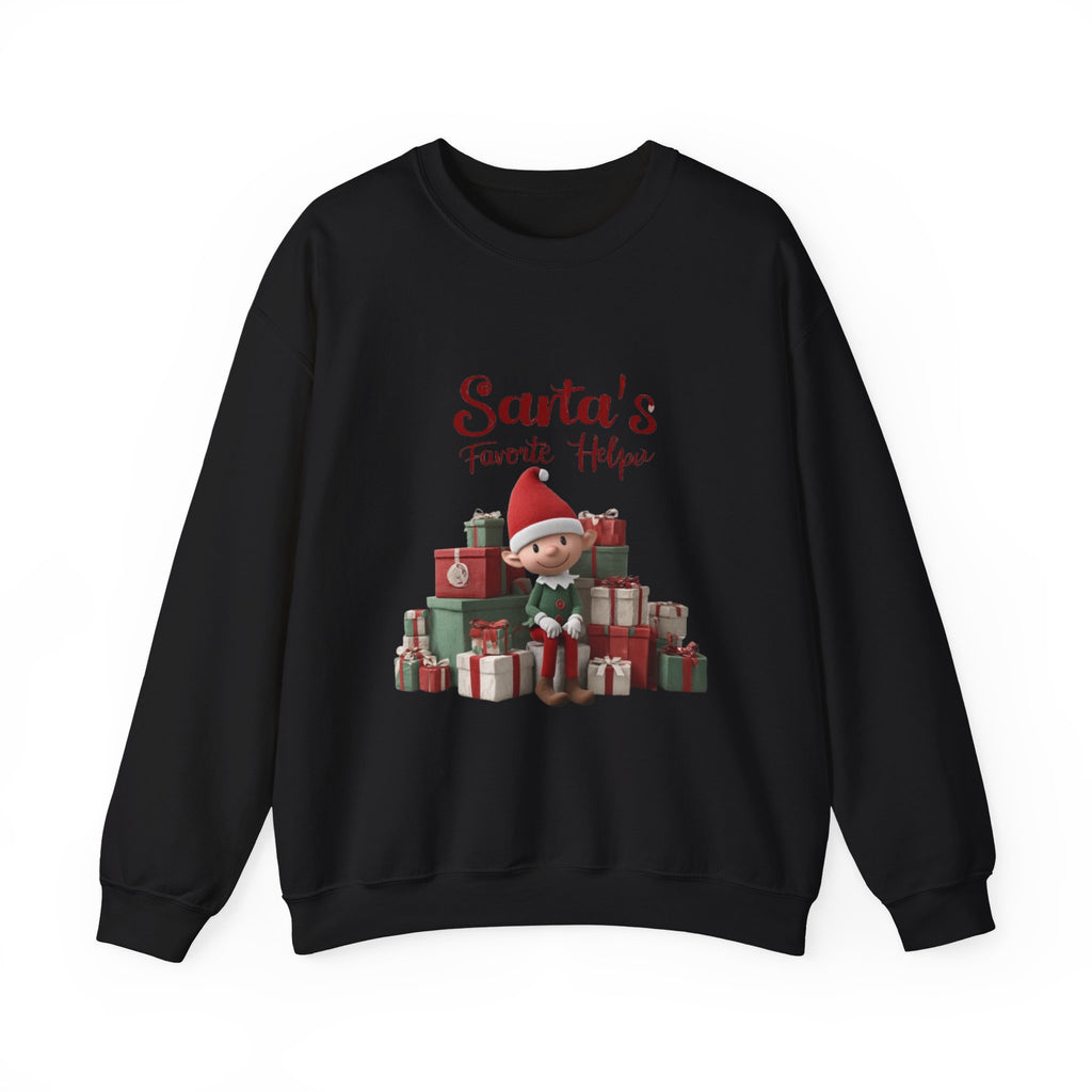 Crewneck Sweatshirt — "Santa's Favorite Helper" Elf Graphic Christmas Pullover