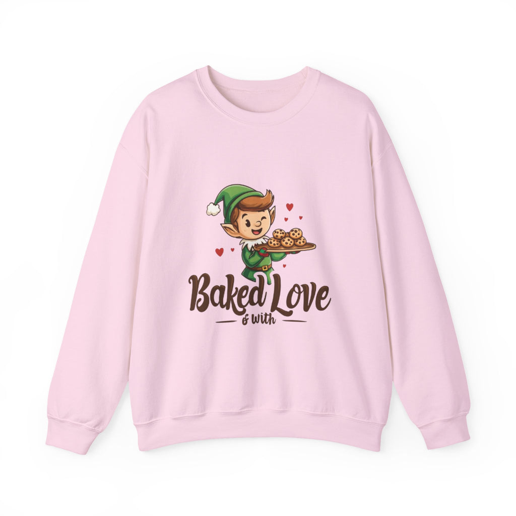 Crewneck Sweatshirt — "Baked with Love" Elf Cookie Baker Holiday Tee