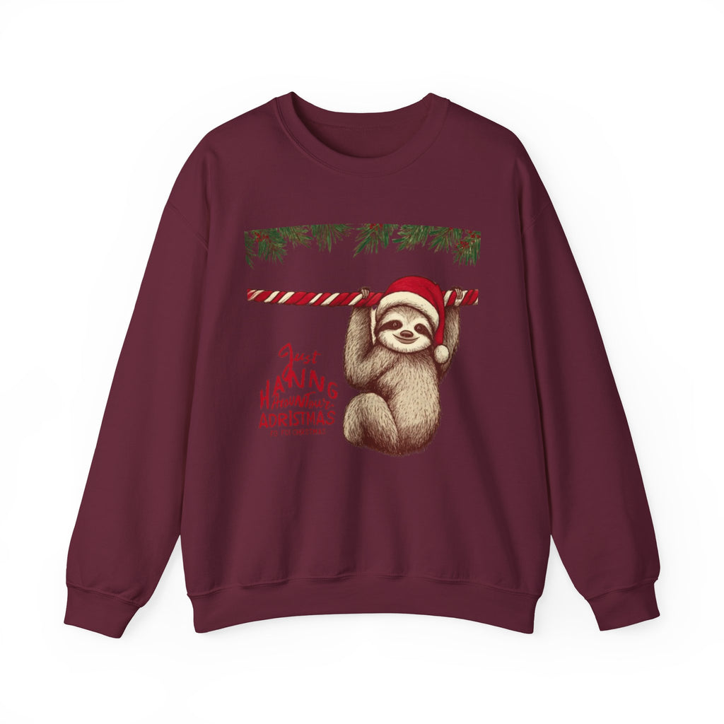 Christmas Sloth Crewneck Sweatshirt – "Just Hanging with My Advent-Christmas" Holiday Sweatshirt