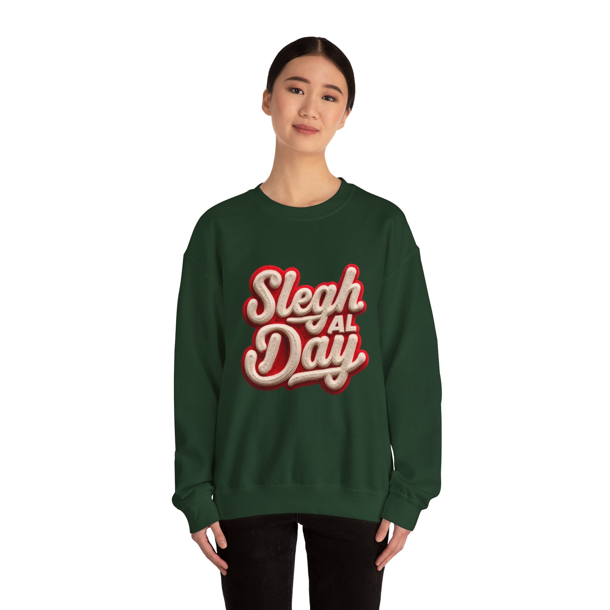 Crewneck Sweatshirt – "Sleigh All Day" Retro Christmas Holiday Pullover
