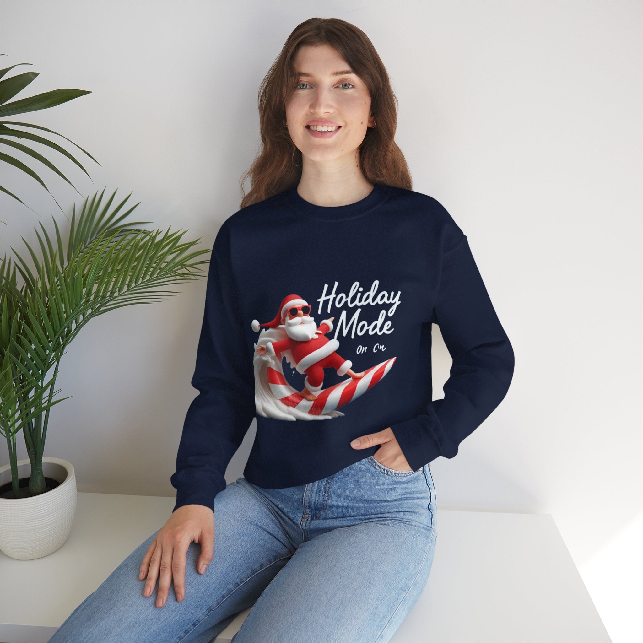 Santa Surfing Candy Cane Crewneck Sweatshirt