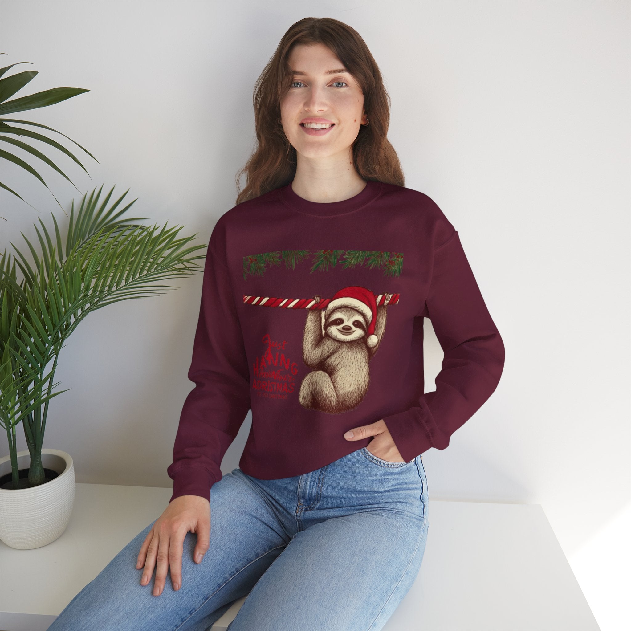 Christmas Sloth Crewneck Sweatshirt – "Just Hanging with My Advent-Christmas" Holiday Sweatshirt