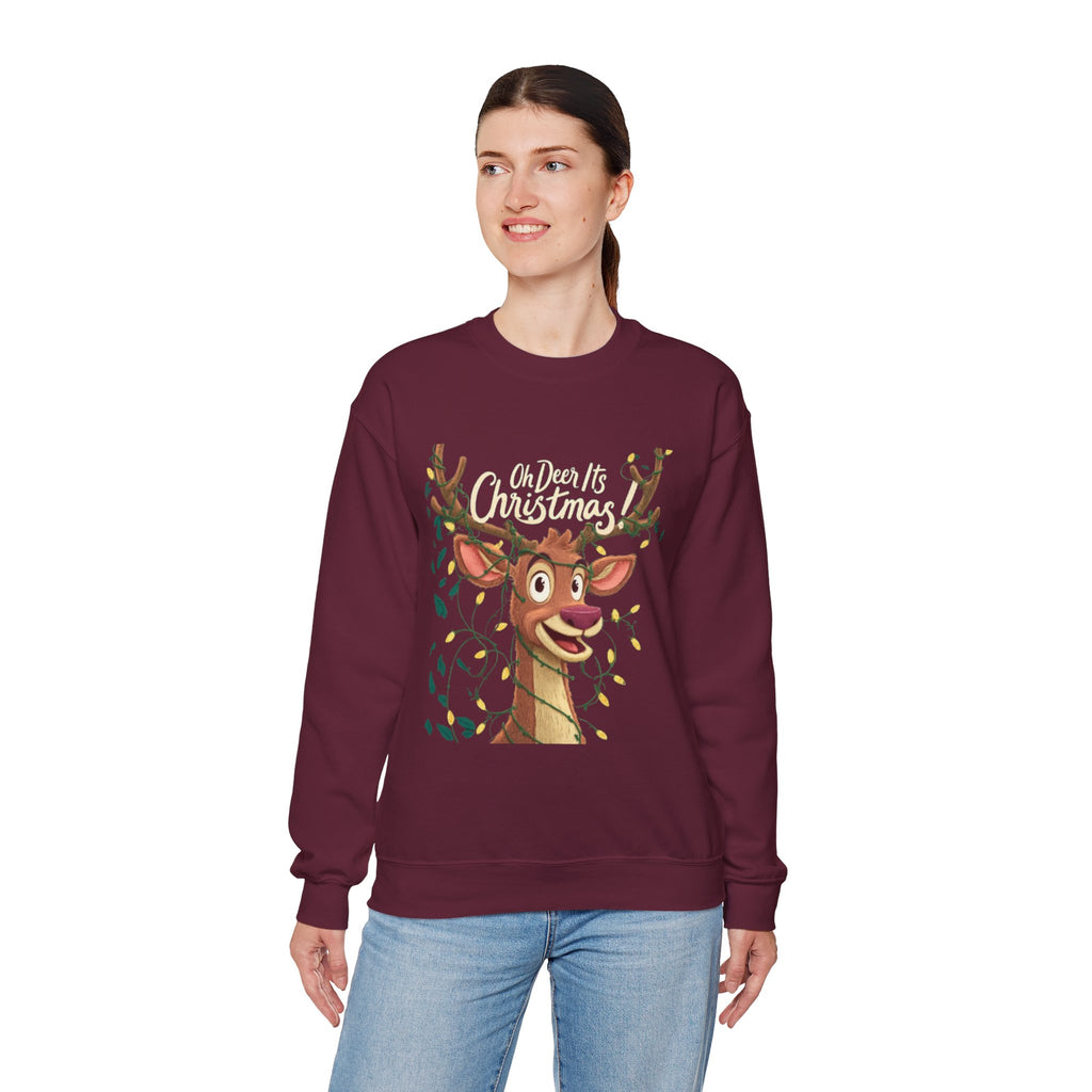 Christmas Reindeer Sweatshirt – "Oh Deer It's Christmas" Cute Holiday Crewneck