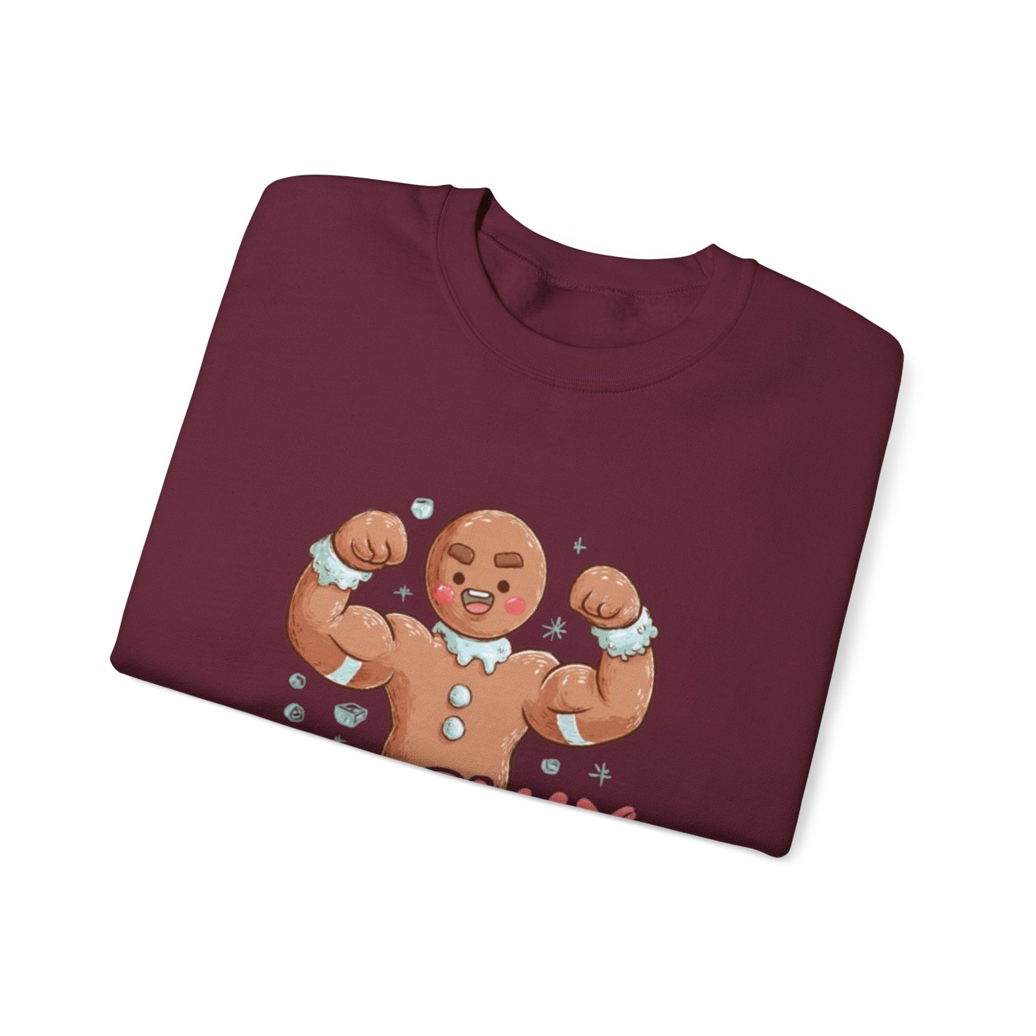 Crewneck Sweatshirt — 'Freshly Iced & Ready' Muscular Gingerbread Holiday Sweatshirt