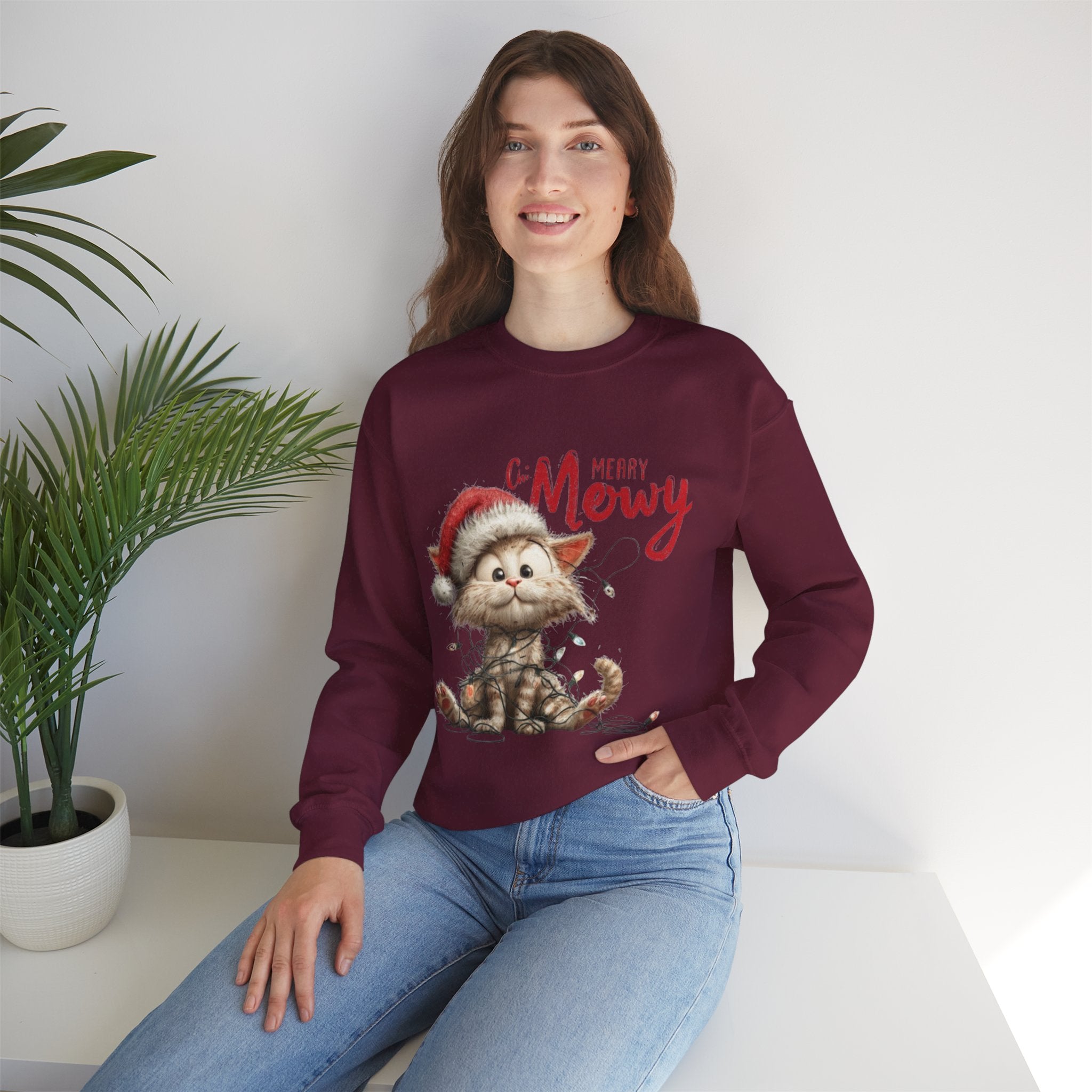 Merry Mewry Cat Sweatshirt — Cute Christmas Kitty Crewneck
