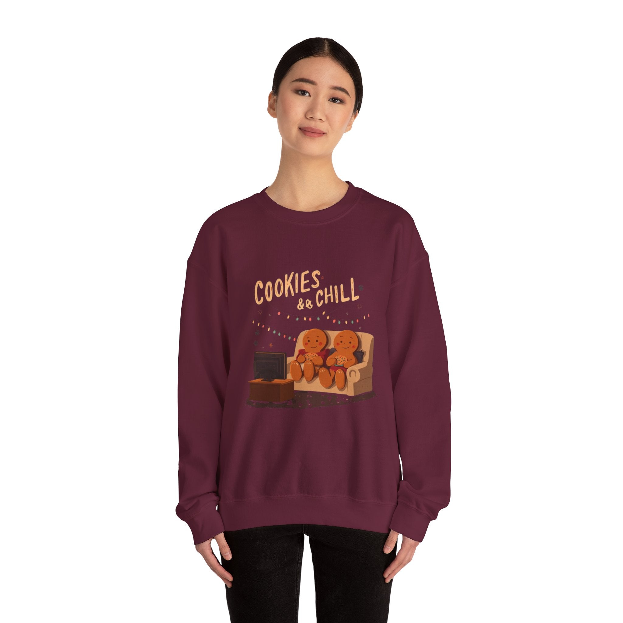Cookies & Chill Sweatshirt — Cute Gingerbread Movie Night Crewneck