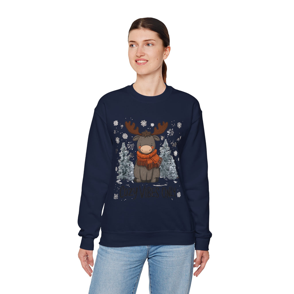 Cozy Vibes Only Sweatshirt — Cute Winter Moose Crewneck