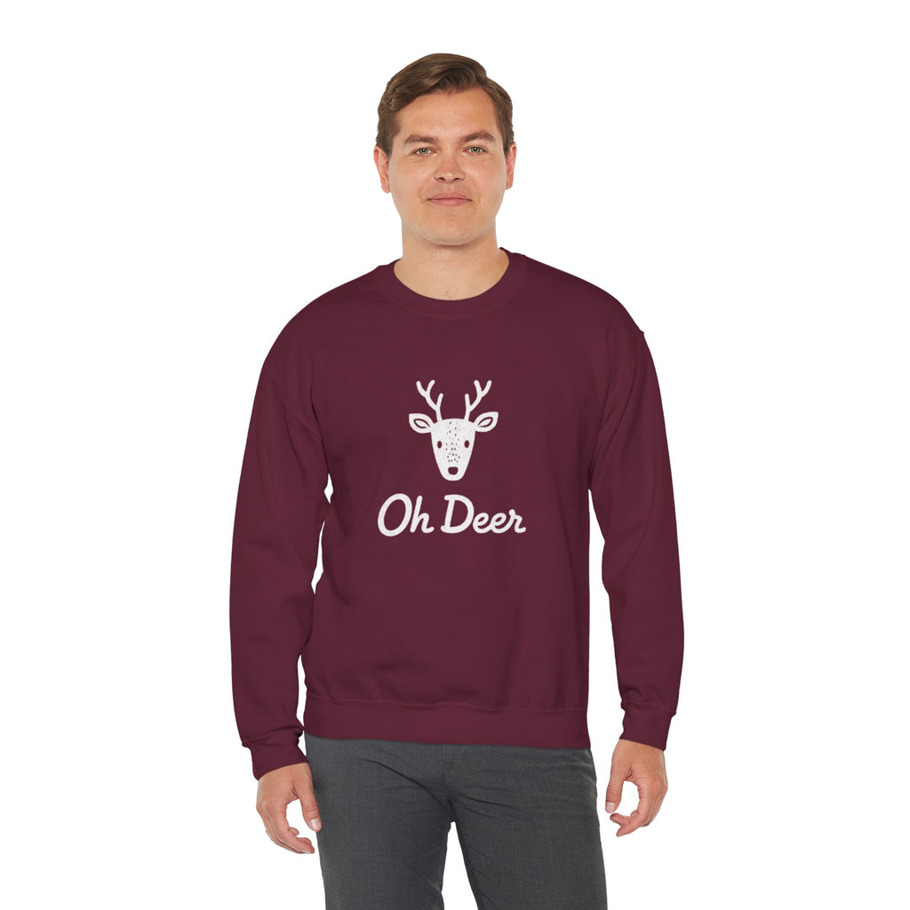 Oh Deer Sweatshirt — Cute Deer Head Graphic Holiday Crewneck