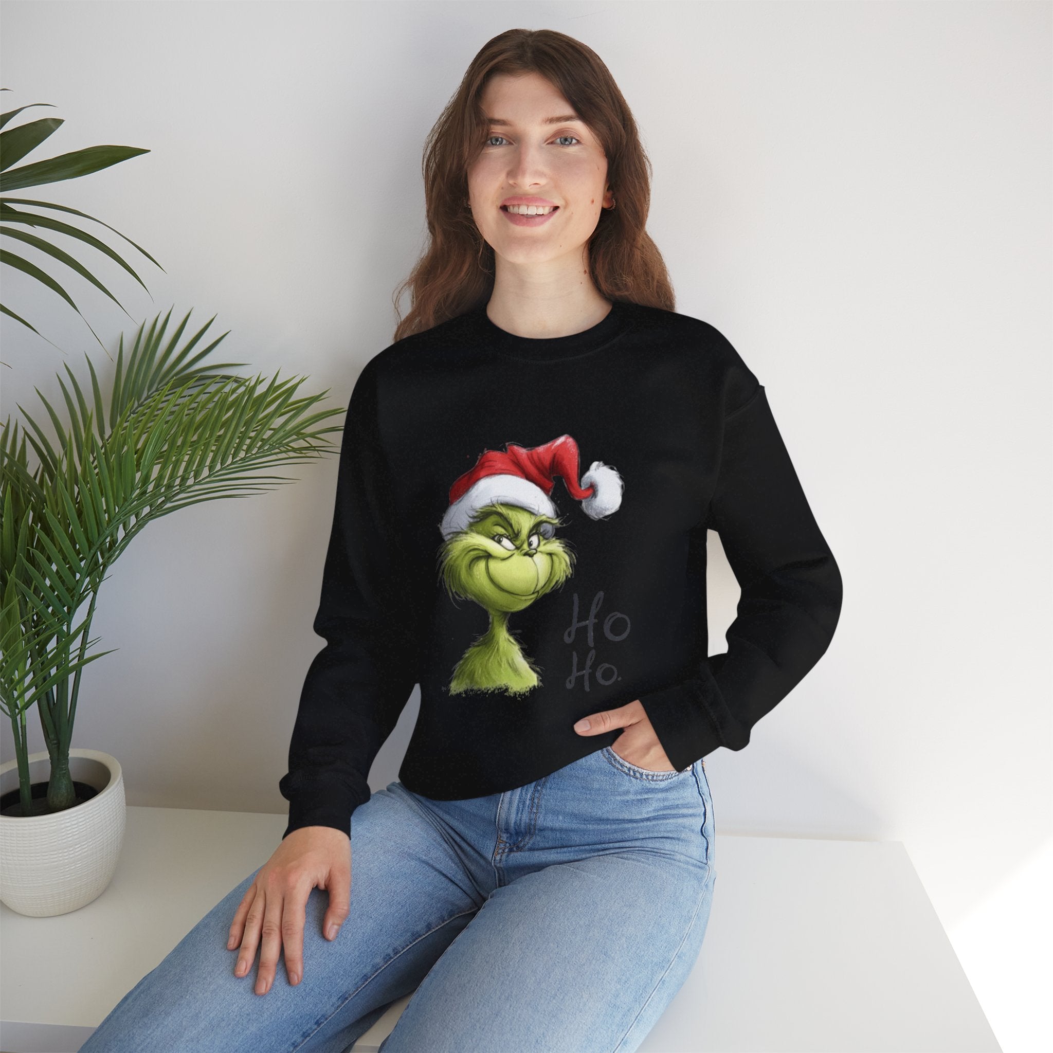 Grinch Santa Crewneck Sweatshirt — 'Ho Ho' Holiday Sweater