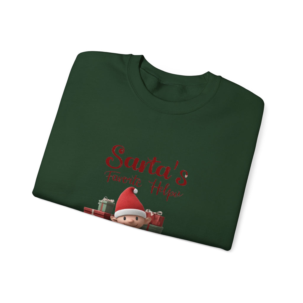 Crewneck Sweatshirt — "Santa's Favorite Helper" Elf Graphic Christmas Pullover