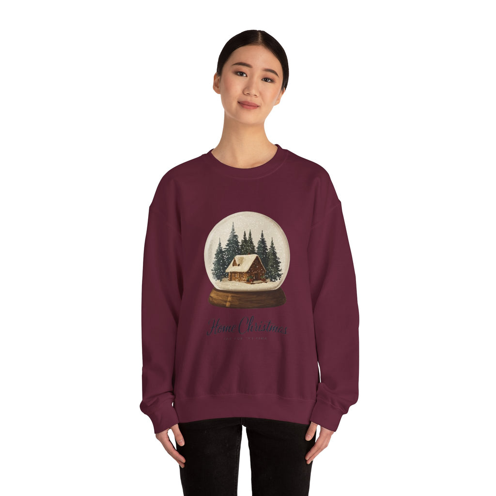 Christmas Snow Globe Sweatshirt — "Home Christmas" Cozy Cabin Crewneck