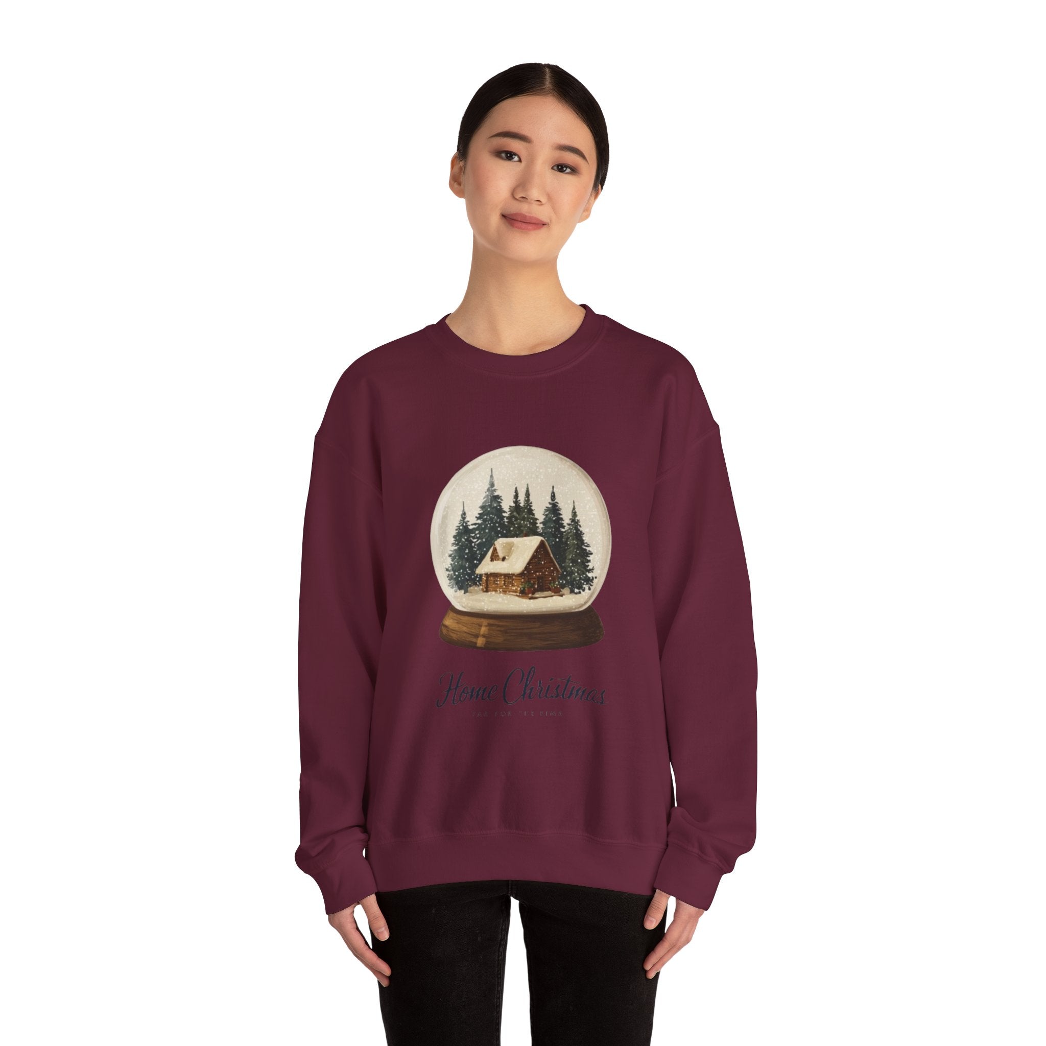 Christmas Snow Globe Sweatshirt — "Home Christmas" Cozy Cabin Crewneck