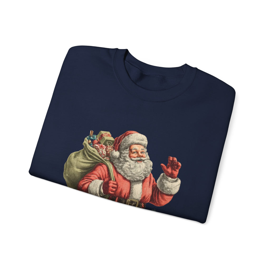 Santa Crewneck Sweatshirt — 'Here Comes Santa' Vintage Christmas Sweater