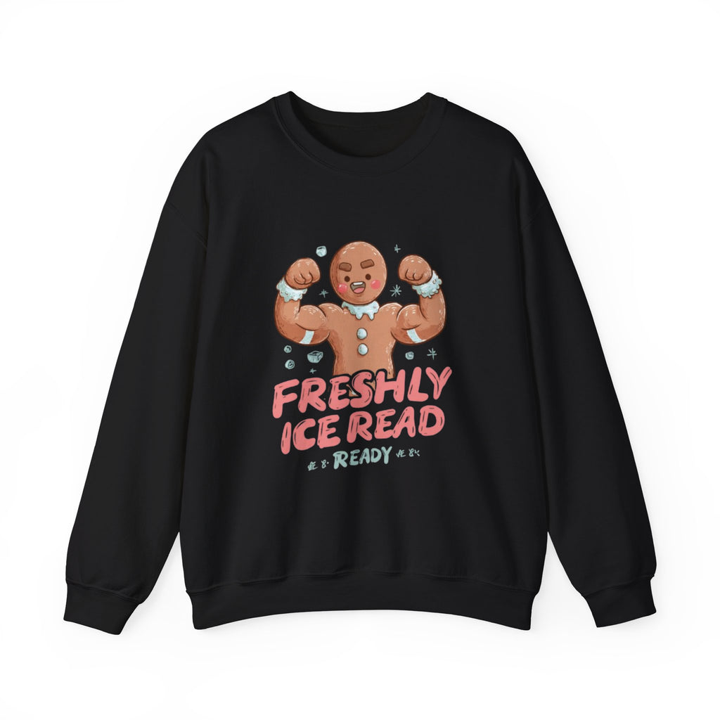 Crewneck Sweatshirt — 'Freshly Iced & Ready' Muscular Gingerbread Holiday Sweatshirt