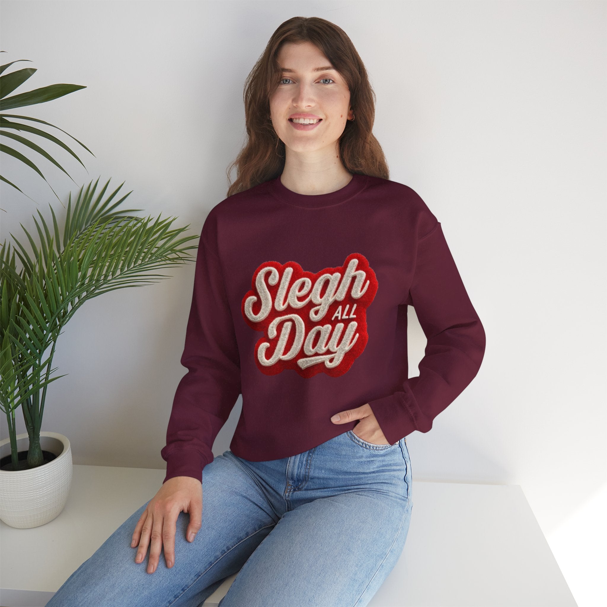 Sleigh All Day Crewneck Sweatshirt — Retro Holiday Christmas Pullover