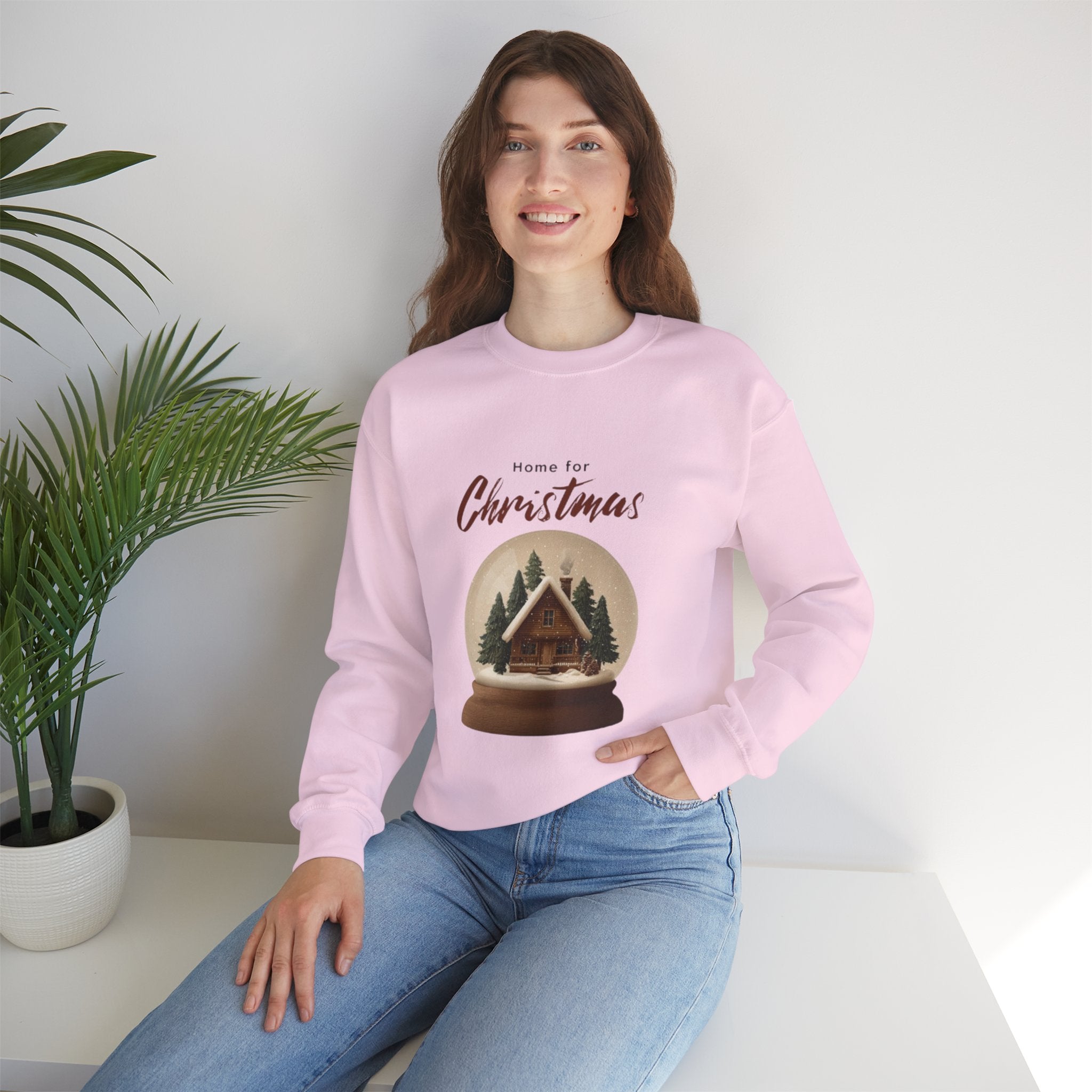 Christmas Snow Globe Crewneck Sweatshirt — "Home for Christmas" Cabin Design
