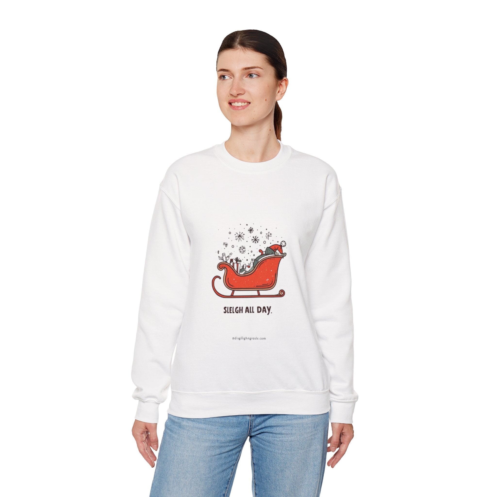 Sweatshirt - 'Sleigh All Day' Red Santa Sleigh Christmas Crewneck