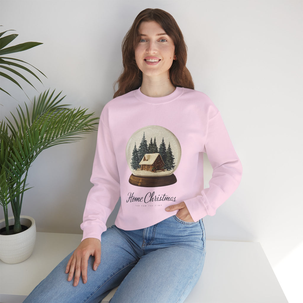 Christmas Snow Globe Sweatshirt — "Home Christmas" Cozy Cabin Crewneck