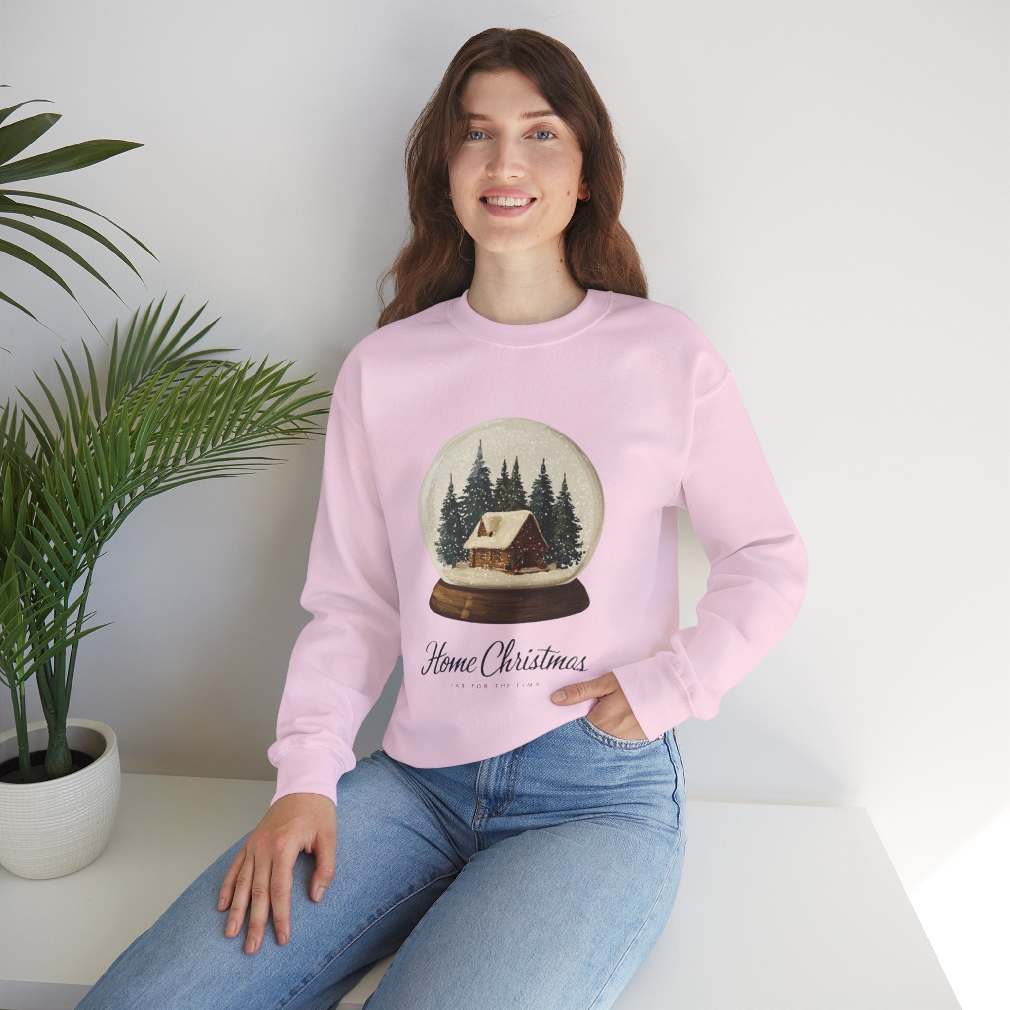 Christmas Snow Globe Sweatshirt — "Home Christmas" Cozy Cabin Crewneck
