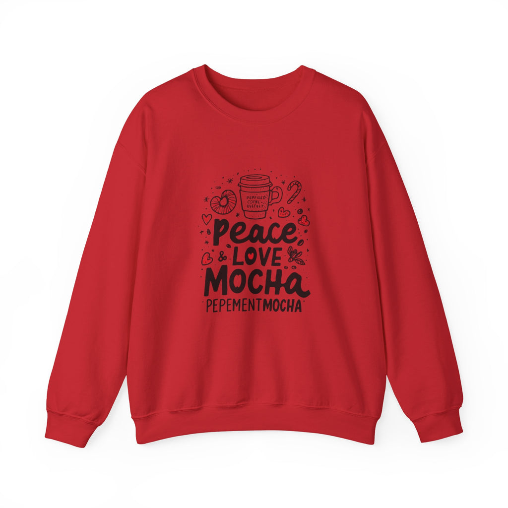 Peppermint Mocha Crewneck Sweatshirt — "Peace & Love Mocha" Holiday Coffee Sweater