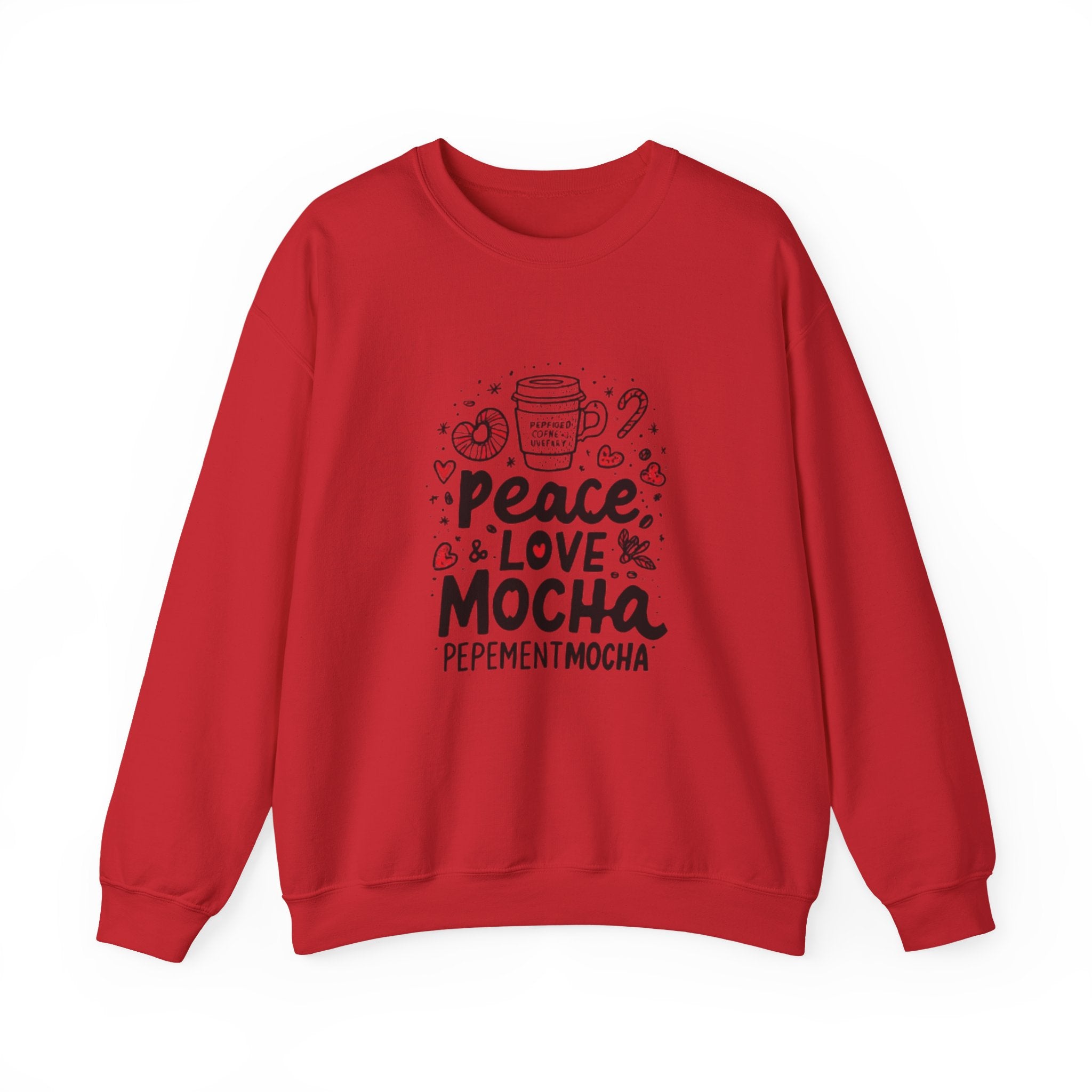 Peppermint Mocha Crewneck Sweatshirt — "Peace & Love Mocha" Holiday Coffee Sweater