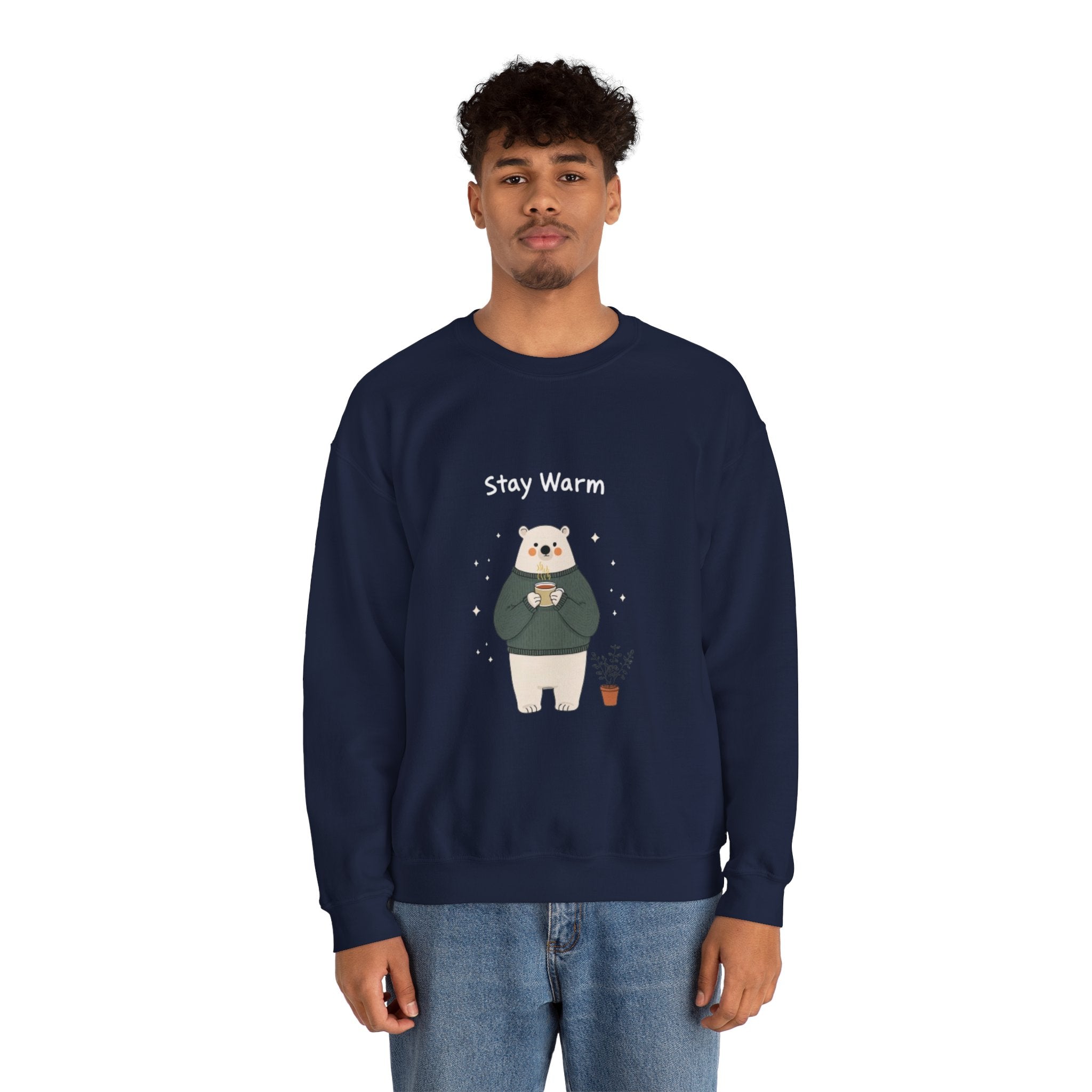 Bear with Coffee Crewneck Sweatshirt — Cozy Cute Graphic Pullover