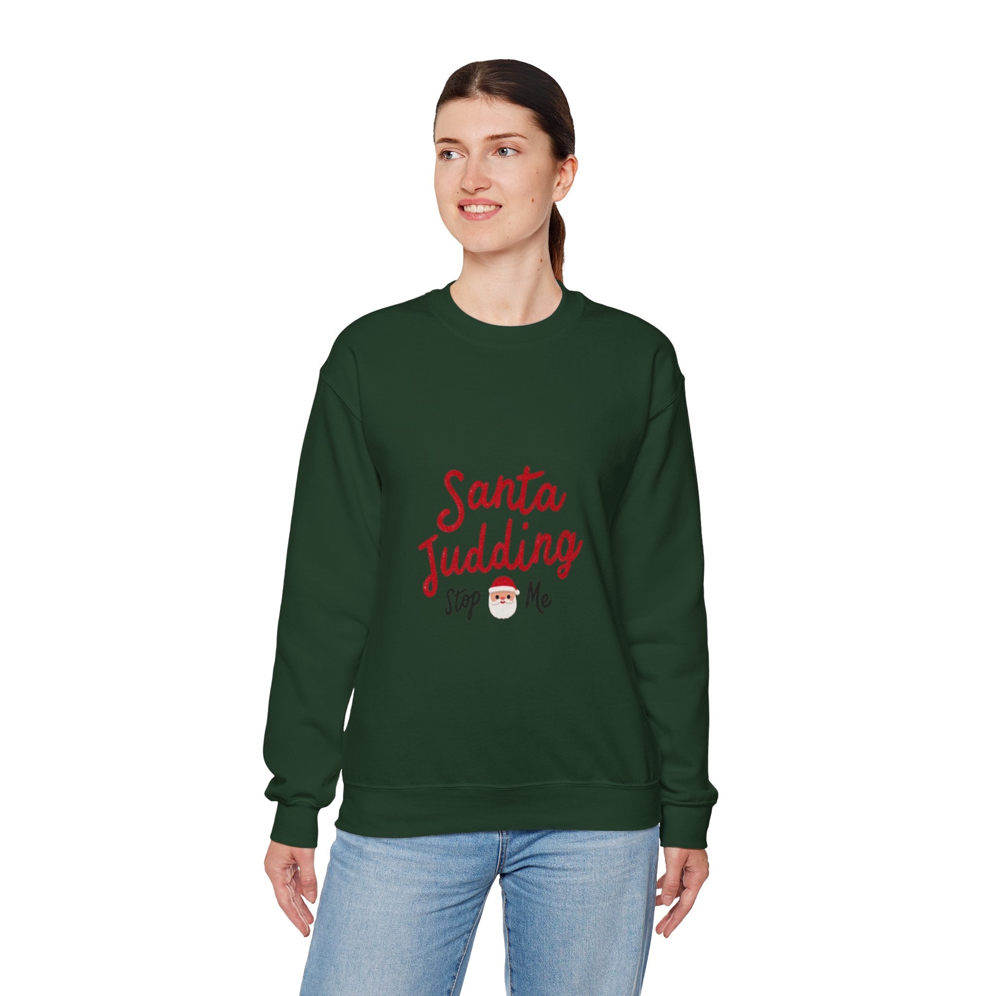 Santa Judging Crewneck Sweatshirt — Funny Christmas Holiday Sweatshirt ("Santa Judging, Stop Me")