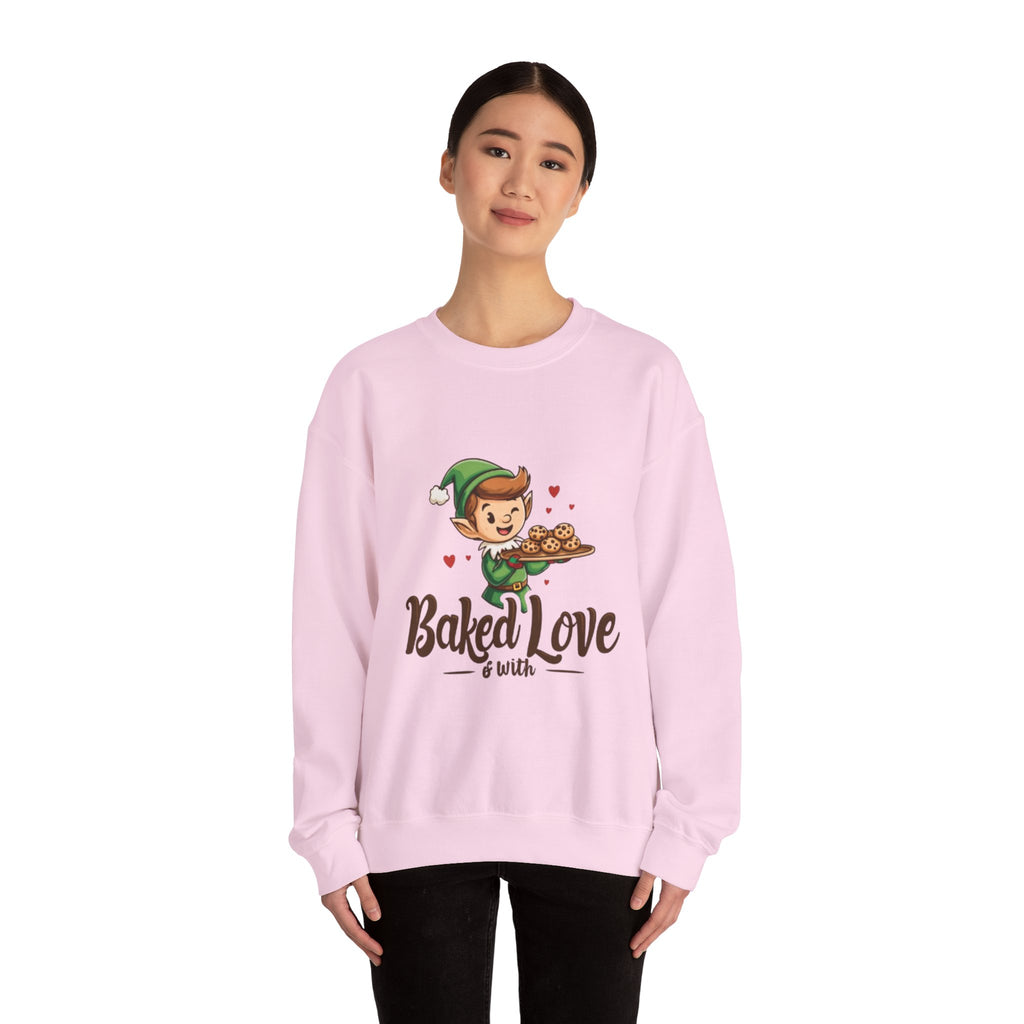 Crewneck Sweatshirt — "Baked with Love" Elf Cookie Baker Holiday Tee