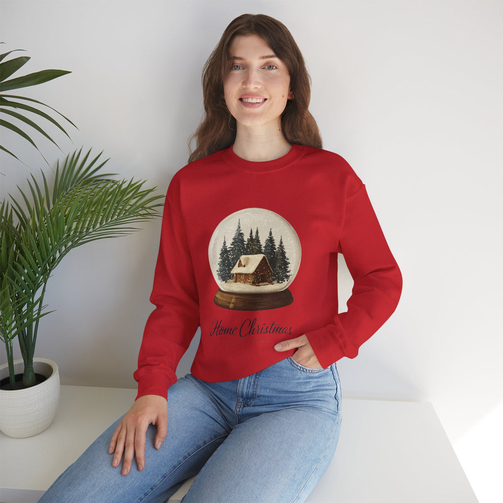 Christmas Snow Globe Sweatshirt — "Home Christmas" Cozy Cabin Crewneck
