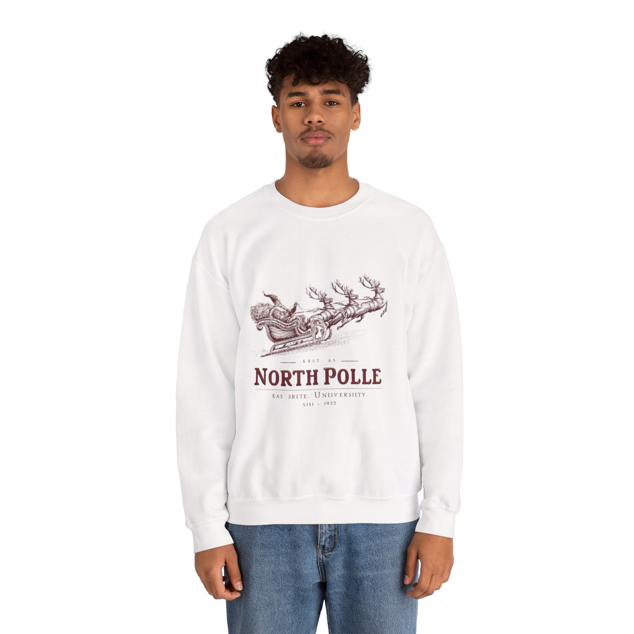 North Pole Crewneck Sweatshirt — Vintage Santa Sleigh Christmas Pullover