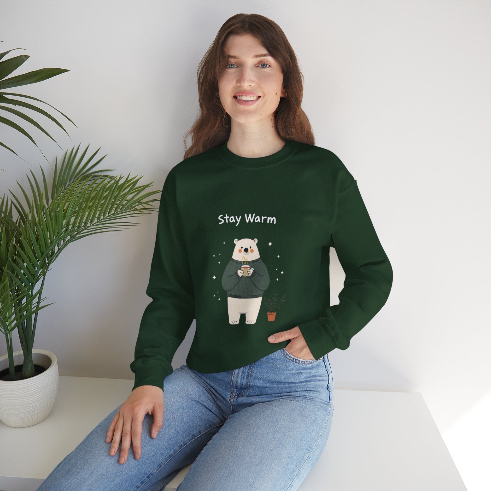 Bear with Coffee Crewneck Sweatshirt — Cozy Cute Graphic Pullover