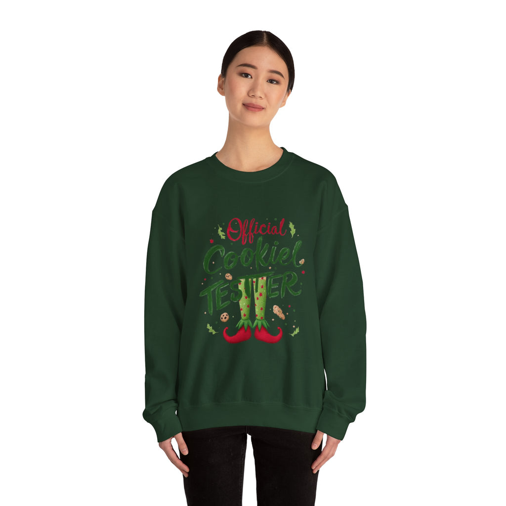 Crewneck Sweatshirt - "Official Cookie Tester" Elf Legs Christmas Holiday Sweater