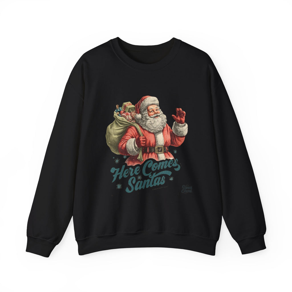 Santa Crewneck Sweatshirt — 'Here Comes Santa' Vintage Christmas Sweater