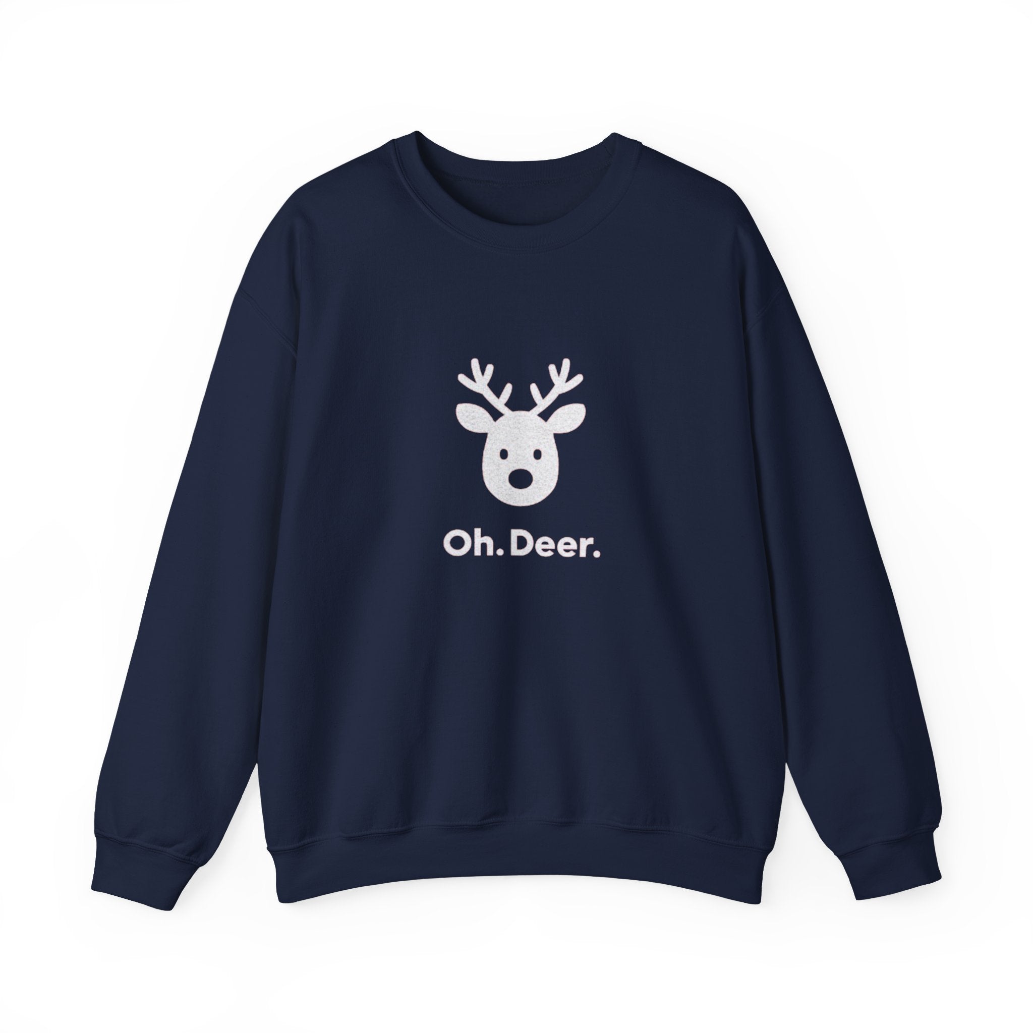Crewneck Sweatshirt — Subtle ‘Oh Deer.’ Reindeer Graphic Holiday Pullover