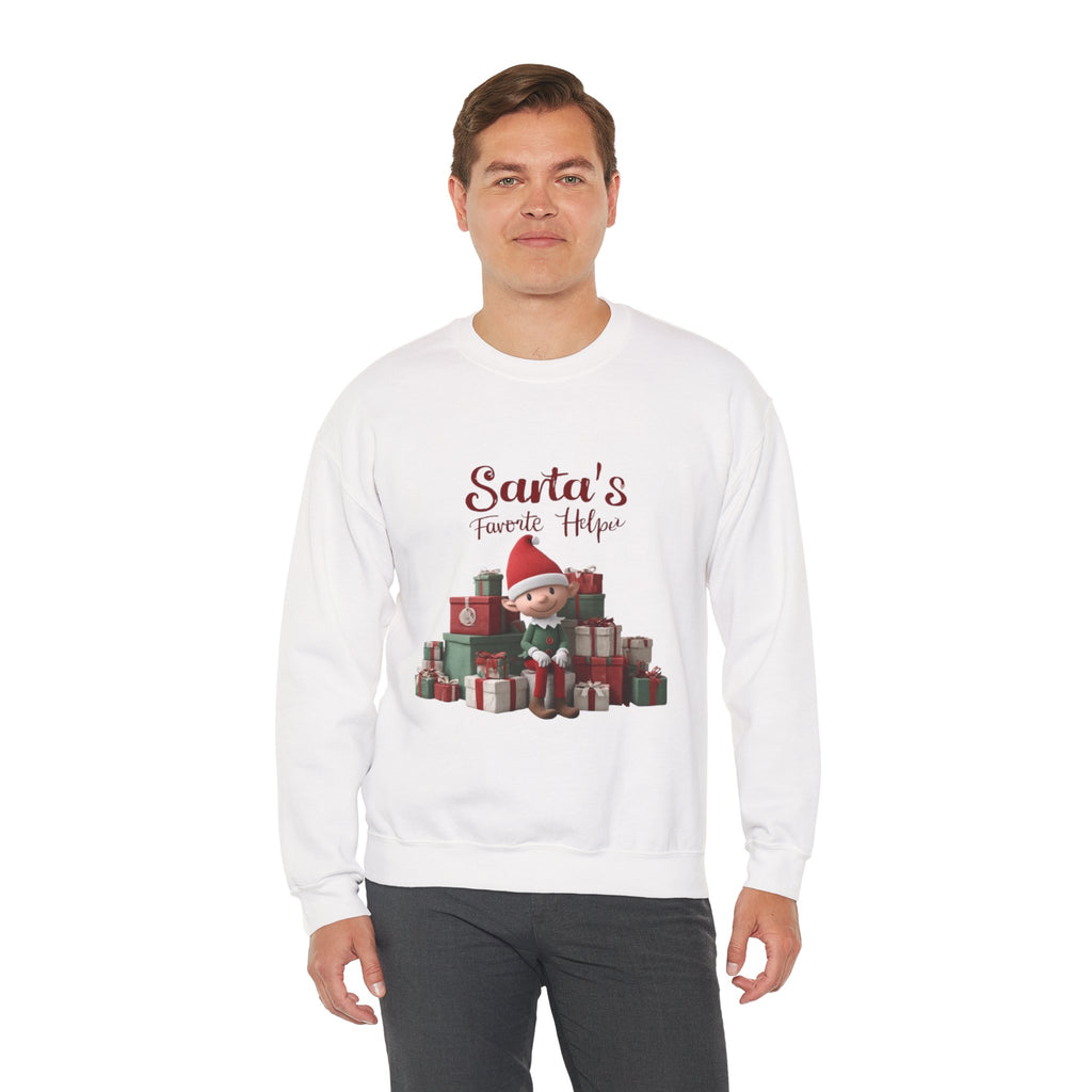 Crewneck Sweatshirt — "Santa's Favorite Helper" Elf Graphic Christmas Pullover