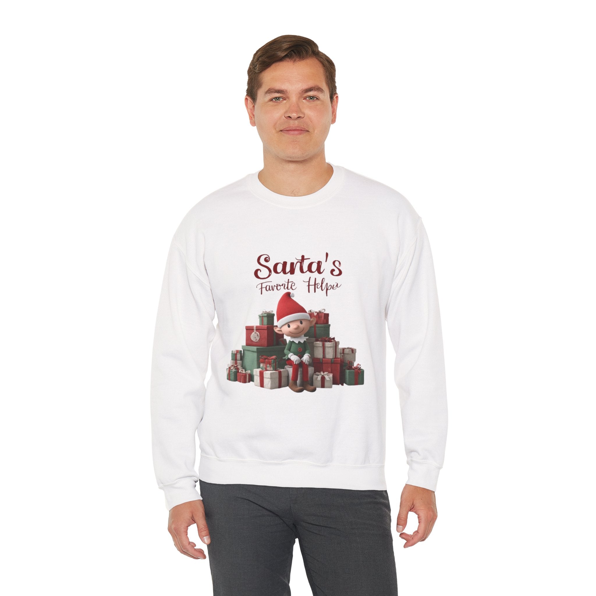 Crewneck Sweatshirt — "Santa's Favorite Helper" Elf Graphic Christmas Pullover