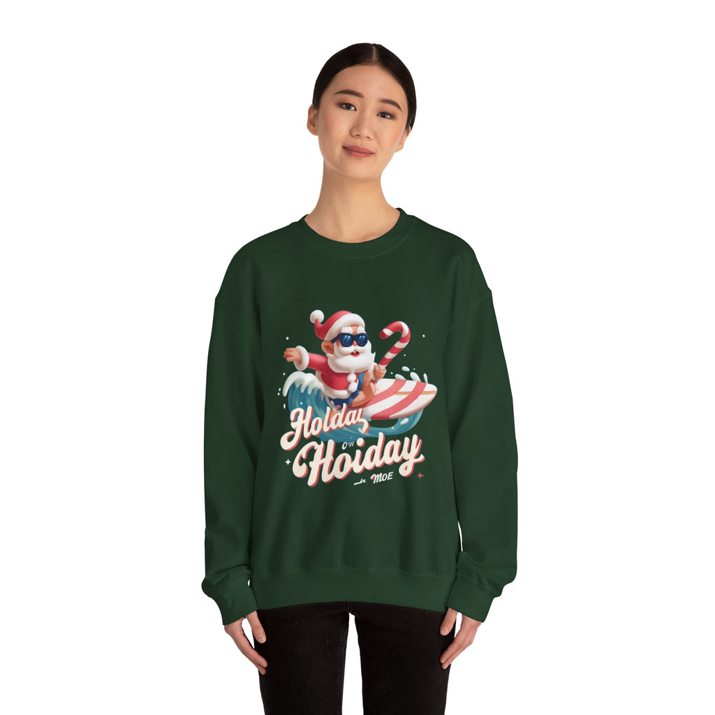Holiday Holiday Crewneck Sweatshirt — Surfing Santa Christmas Sweatshirt