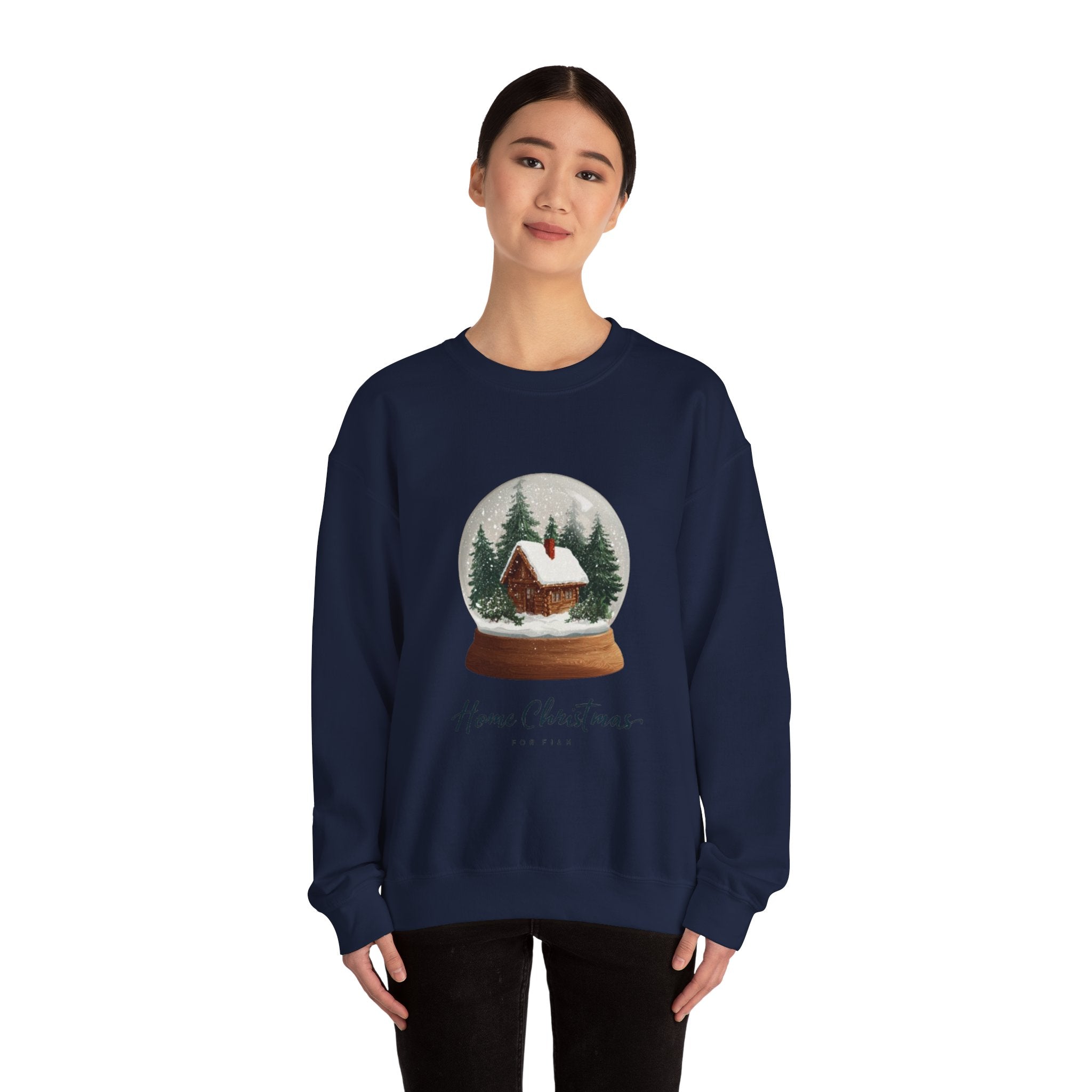 Christmas Snow Globe Sweatshirt – “Home Christmas” Cabin Crewneck