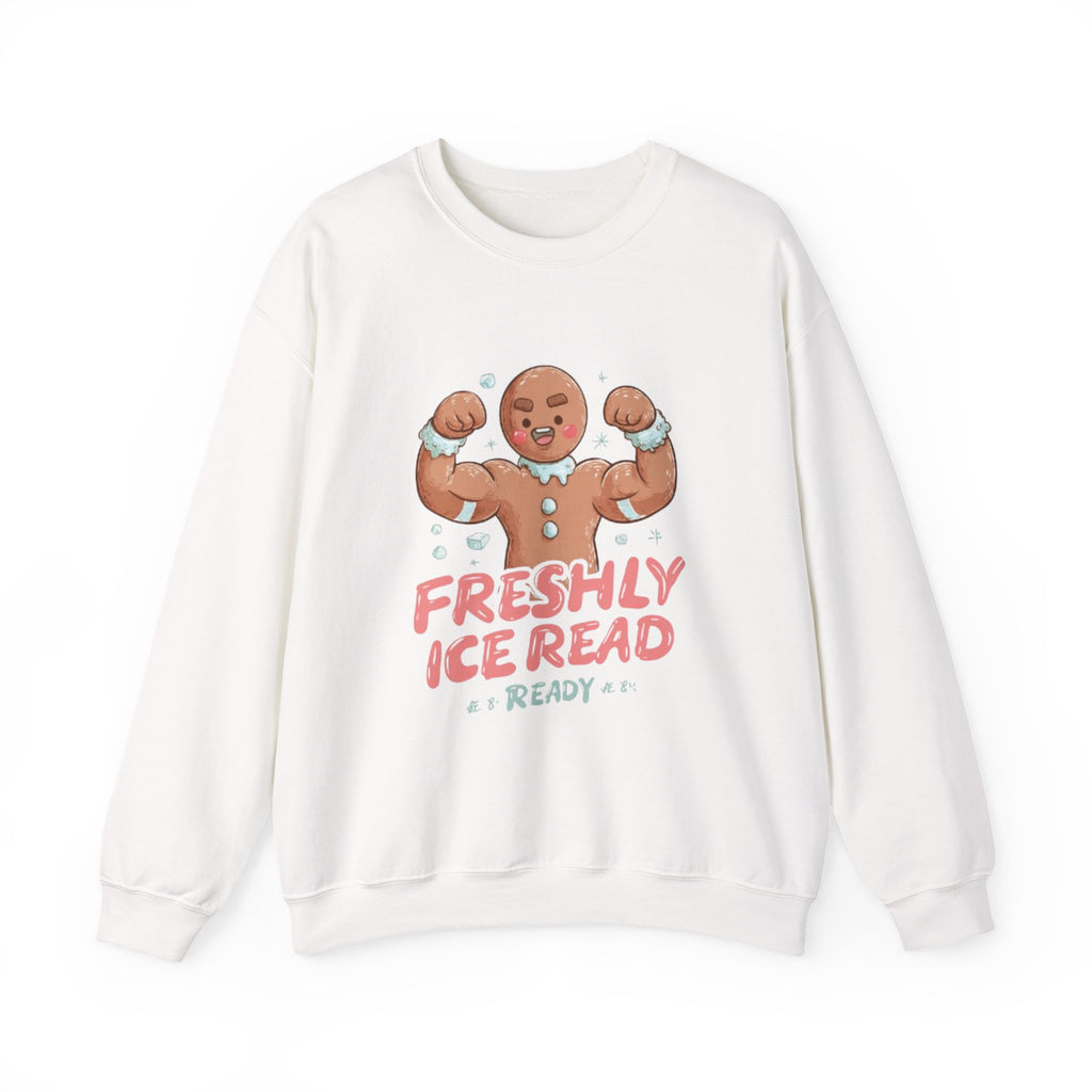 Crewneck Sweatshirt — 'Freshly Iced & Ready' Muscular Gingerbread Holiday Sweatshirt