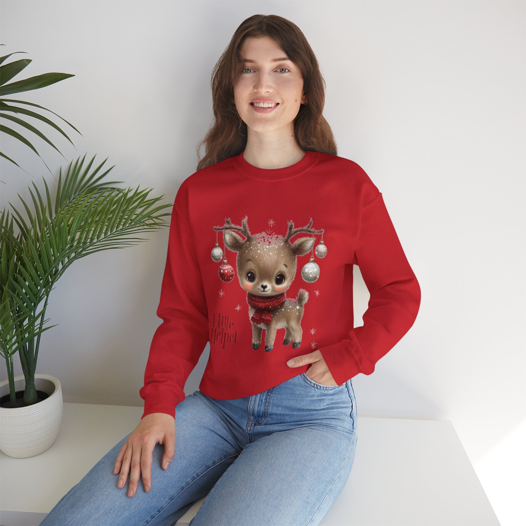 Christmas Reindeer Sweatshirt – 'Little Helper' Cute Holiday Crewneck